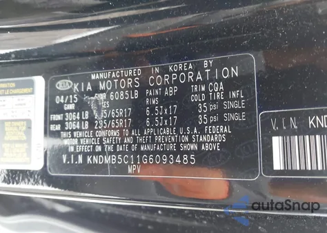 2016 Kia Sedona Lx из США, поврежденный, VIN KNDMB5C11G6093485